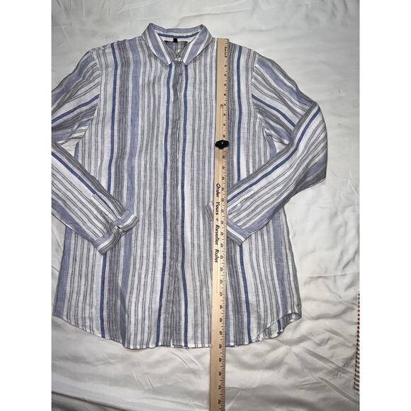 Lafayette 148 Shirt Women's Size S Blue Striped Button Up Long Sleeve 100% Linen - Picture 4 of 12